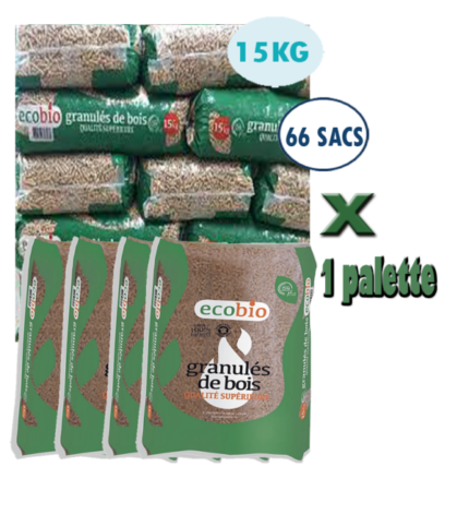 ECOBIO – 1 Palette Granulés de Bois de 66 Sacs de 15 Kg